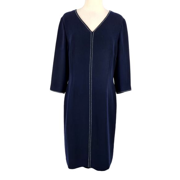 SALE David Warren Navy Blue Sheath Dress with Contrasting White Stitches - Picture 1 of 5
